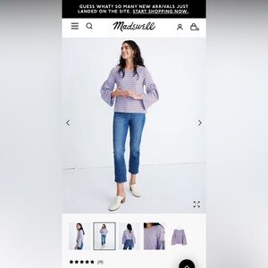 Madewell “Shirred-Sleeve Sailor Top” in Periwinkle and Orange stripes size XS